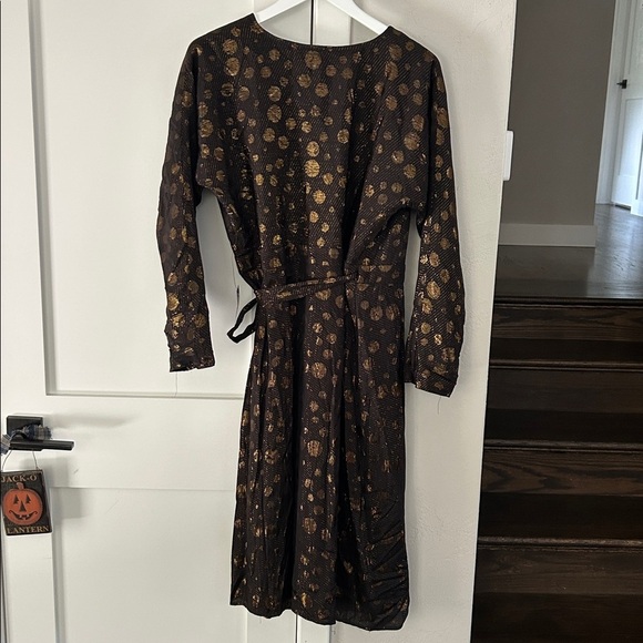 NWT MODCLOTH Golden Record Party Wrap Dress MIDI Black Gold Shimmer Large - Picture 8 of 11